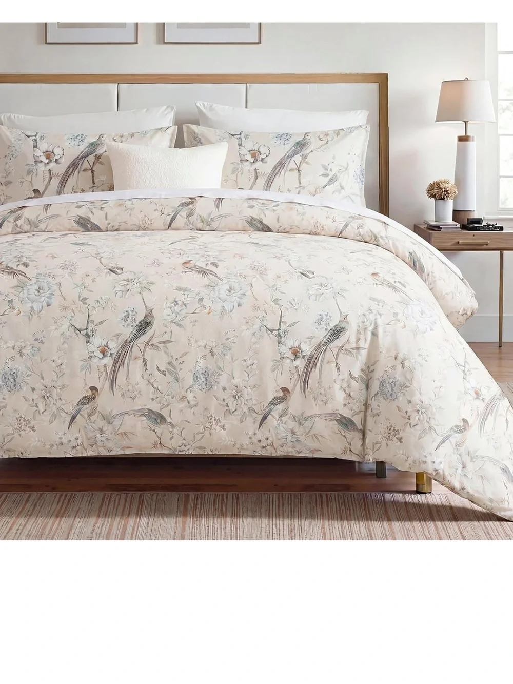 Bedding_Dreamer King Duvet Cover Set, 3-Piece 100% Cotton Twill Bird and Floral